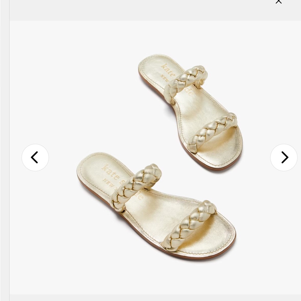 Kate spade pale gold thick braided leather Miami slides size 8